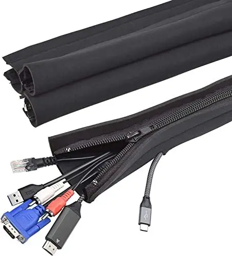Produktbild: YOSH Neopren Kabelschlauch für Schreibtisch oder PC Kabelmanagement, Einstellbarem Kabelschutz mit Reißverschluss für Katzen oder Hunden, Cable Sleeve für Kabel Verstecken, 48cm x 4 Stücke, Schwarz
