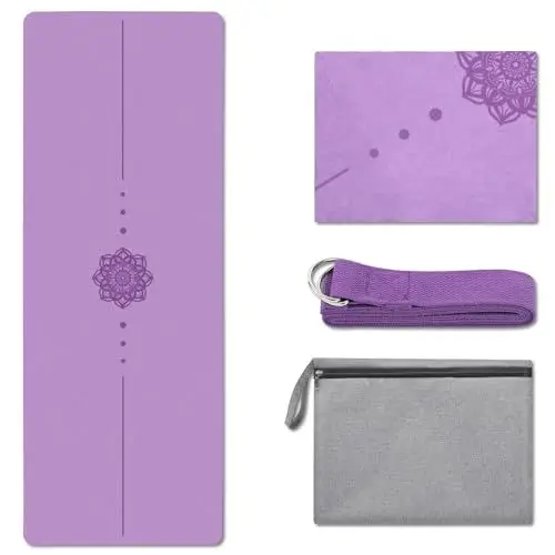 Produktbild: YOSHAWN Yogamatte-1MM & 1.5MM Faltbare Rutschfest Reise Matte, Dünne Leicht Ökologische Yogatuch Waschbar mit Tragetasche&Tragegurt, Tragbar Wildlederimitat & Naturkautschuk Yoga Mat, Hot Yoga Pilate
