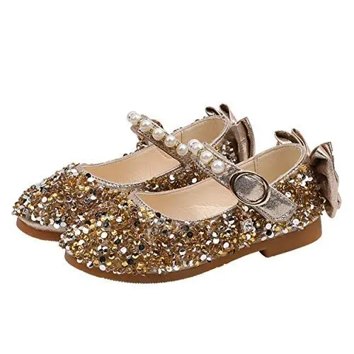 Produktbild: YOSICIL Mädchen Prinzessin Schuhe Glitzer ELSA Schuhe Flache Ballerinas Kinder Festliche Schuhe Fasching Karneval Halloween Tanzball Party Gold Silber Pink Gr.21-35