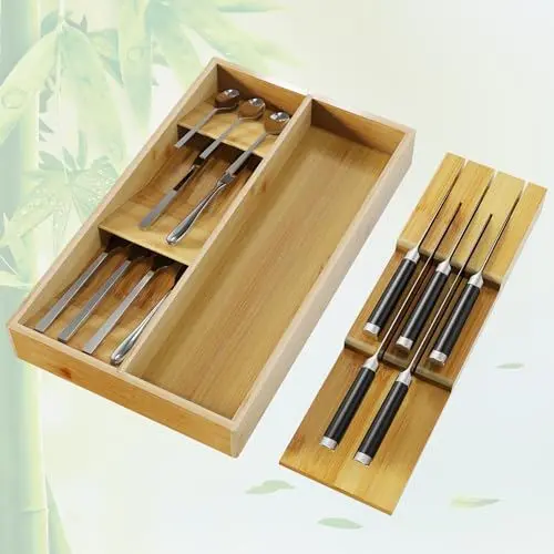 Produktbild: Yositochuan Drawer with Deluxe Bamboo Cutlery Tray, Cutlery Organizer 38x 23 x 5 cm, lässt Besteck ordentlich in der Schublade aufbewahren und ist ein Geschenk für die Familie