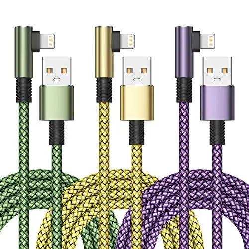 Produktbild: Yosou iPhone Ladekabel<strong>3 Stück 2M:</strong> ，Lightning Kabel MFi Zertifiziert 90 Grad Nylon Schnellladekabel iPhone USB Ladekabel für iPhone 14 13 12 11 Pro Max Mini XR XS X 8 7 6 6s Plus SE, iPad