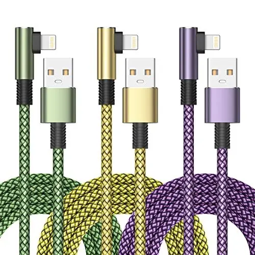 Produktbild: Yosou iPhone Ladekabel, Lightning Kabel<strong>3 Stück 2M:</strong>  90 Grad iPhone Schnellladekabel MFi Zertifiziert Fast USB auf iPhone Kabel Nylon für iPhone 14 13 12 11 Pro Max Mini XR XS X 8 7 6 6s Plus SE, iPad