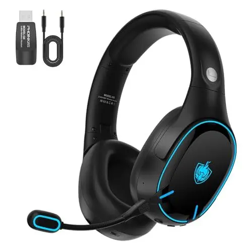 Produktbild: YOTMS Gaming Headset Wireless für PS4/PS5/PC/Xbox/Switch, 2.4 GHz USB Wireless Headset, Headset mit Mikrofon Gaming Headset mit 3,5mm Jack, RGB Licht (Schwarz)