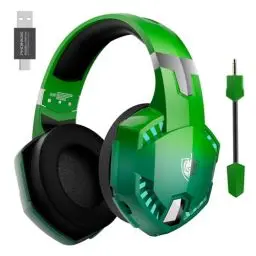 Produktbild: YOTMS Kabelloses Gaming Headset für PS5, PS4, PC, Switch - 7.1 Surround Sound, Abnehmbares Mikrofon, 2,4 GHz & 3,5 mm Kabel - Over-Ear, Low Latency, LED (Elektrisches Grün)