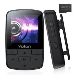 Produktbild: YOTON MP3-Player mit Bluetooth 5.2, 64 GB großer Speicher, Mini-HiFi-Musik-Player mit Sportclip, unabhängige Lautstärketaste, FM-Radio, Kopfhörer im Lieferumfang enthalten