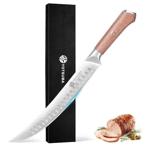 Produktbild: YOTSUBA Fleischmesser, 26cm Metzgermesser Schinkenmesser, Extrem Scharf Tranchiermesser Schlachtermesser, profi Schlachtermesser Küchenmesser aus hochwertigem Edelstahl mit Ergonomischem Holzgriff