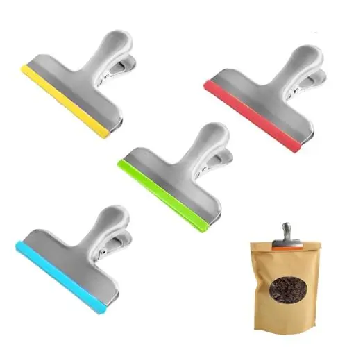 Produktbild: 4 Stück Edelstahl Bag Clips Große Metall Clips für Lebensmittelbeutel Tüten Verschlussclips Chip Clips für Kaffee Lebensmittel Brot Taschen