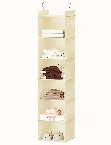 Produktbild: YOUDENOVA Hängeregal Kleiderschrank, Schrank Organizer Oxford-Stoff mit 6 Breiten Fähern,Kleiderschrank Organizer mit Metallhaken,Ordnungssystem Hängeaufbewahrung platzsparend Beige