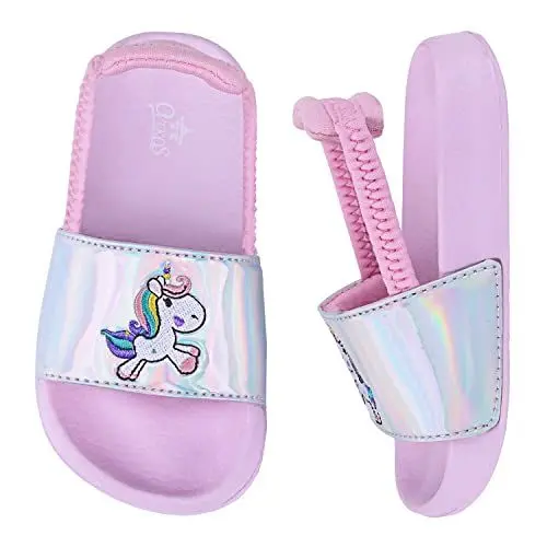 Produktbild: Youecci Badelatschen Mädchen Badeschlappen 28 EU Jungen Hausschuhe 28 Sommer Flache Kinder Badelatschen Rutschfest Leicht Dusch Strand Kinder Sandalen Einhorn Silber