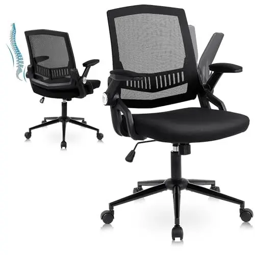 Produktbild: Youhauchair Bürostuhl, Schreibtischstuhl mit Hochklappbaren Armlehnen, Bürostuhl Ergonomisch mit Gepolstertem Arm und Sitz, Office Chair Höhenverstellbar Drehstuhl, Schwarz