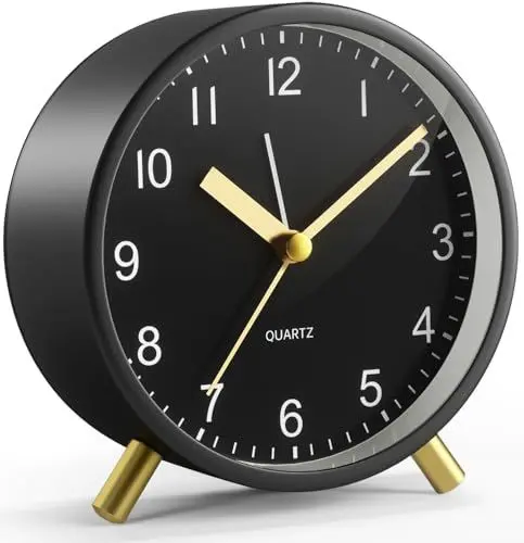 Produktbild: YouJabz Analoger Wecker, Silent Non Ticking mit Nachtlicht, Batteriebetrieben, Modischer Runder Metall Wecker für Büro, Schlafzimmer, Ältere, Erwachsene, Kinder, Einschulung Geschenk (Schwarz)