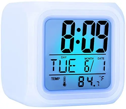 Produktbild: YouJabz Kinder Wecker, 7 Farben wechselnde Nachtlicht, Snooze Touch Control Temperatur für Kinderzimmer, Digitale Uhr für Kinder Mädchen Jungen, wachsen Uhr für Kleinkinder, zurück zu Schule Geschenk