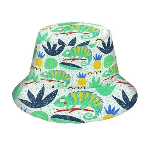 Produktbild: YOUJUNER Damen Wintermütze Tropische Chamäleon-Eidechse Plüsch Fischerhut Flauschige Warme Damenhut Bucket Hat Anglerhut für Mädchen