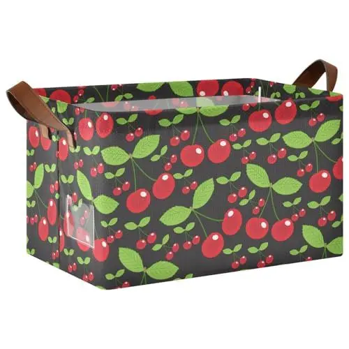 Produktbild: YOUJUNER Große Aufbewahrungskörbe Kirschfrüchte Faltbare Aufbewahrungsbox Kinder Organizer mit Griffen zum Organisieren von Spielzeug, Kleidung, Büro