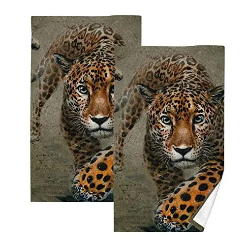 Produktbild: YOUJUNER Handtuch-Set 2er-Pack Leoparden-Print 100% Baumwolle Handtücher Weich Saugstark Baumwolle Duschtücher Gästetücher Dekor Handtücher