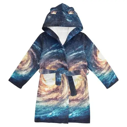 Produktbild: YOUJUNER Kinder-Bademantel mit Kapuze, Galaxie, Weltraum, Nebel, Universum, Mädchen, Jungen, Morgenmantel, weicher Plüsch, Nachtwäsche, saugfähig, Pyjama, Nachthemd, mehrfarbig, 4-6 Years