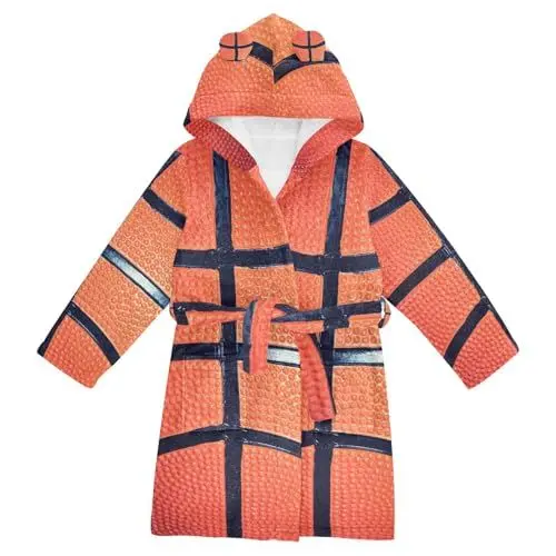 Produktbild: YOUJUNER Kinder-Bademantel mit Kapuze, Sport, Ball, Basketball, bedruckt, für Mädchen und Jungen, weicher Plüsch, Nachtwäsche, saugfähig, Schlafanzug, Nachthemd, mehrfarbig, 10-12 Years