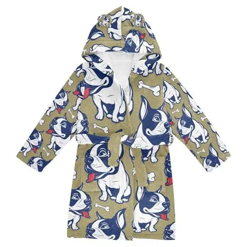 Produktbild: YOUJUNER Kinder Bademantel Hund Französische Bulldogge Süße Morgenmantel Weicher Warm Plüsch Fleece Nachtwäsche mit Kapuze für Mädchen Jungen