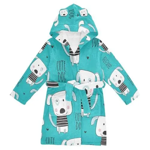 Produktbild: YOUJUNER Kinder-Bademantel mit Kapuze, niedliches Hundemuster, für Mädchen und Jungen, weicher Plüsch, Nachtwäsche, saugfähig, Pyjama, Nachthemd, mehrfarbig, 4-6 Years