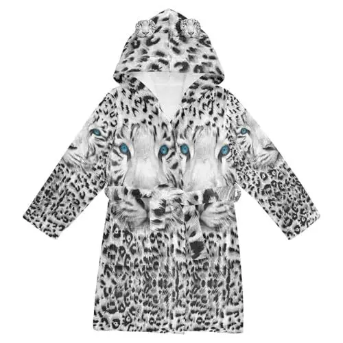 Produktbild: YOUJUNER Kinder-Bademantel mit Kapuze, weißer Tiger-Druck, für Mädchen und Jungen, weicher Plüsch, Nachtwäsche, saugfähig, Pyjama, Nachthemd, mehrfarbig, 4-6 Years