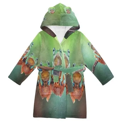 Produktbild: YOUJUNER Kinder Bademantel 3D-Tier-Frosch Morgenmantel Weicher Warm Plüsch Fleece Nachtwäsche mit Kapuze für Mädchen Jungen