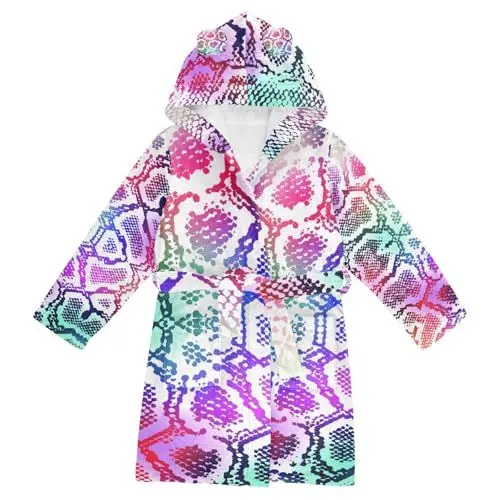 Produktbild: YOUJUNER Kinder Bademantel Bunte Schlangenhaut Morgenmantel Weicher Warm Plüsch Fleece Nachtwäsche mit Kapuze für Mädchen Jungen