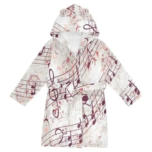 Produktbild: YOUJUNER Kinder Bademantel Musik Note Musical Morgenmantel Weicher Warm Plüsch Fleece Nachtwäsche mit Kapuze für Mädchen Jungen