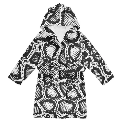 Produktbild: YOUJUNER Kinder Bademantel Tierschlangendruck Schwarz Morgenmantel Weicher Warm Plüsch Fleece Nachtwäsche mit Kapuze für Mädchen Jungen