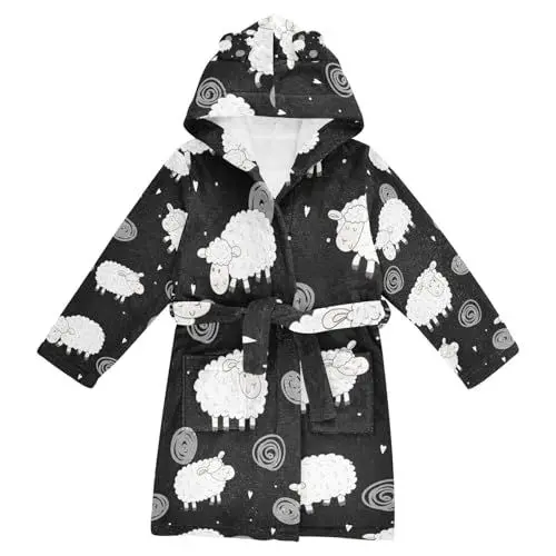 Produktbild: YOUJUNER Kinder Bademantel süße Schaf-Muster Morgenmantel Weicher Warm Plüsch Fleece Nachtwäsche mit Kapuze für Mädchen Jungen