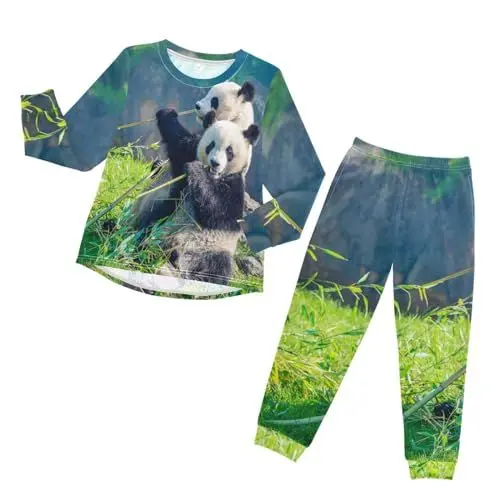 Produktbild: YOUJUNER Kinder Schlafanzug Set Niedlicher Panda-Druck Pyjama Langarm Nachtwäsche Zweiteilig Schlafanzüge Set für Jungen Mädchen