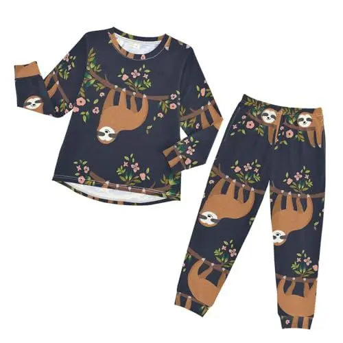 Produktbild: YOUJUNER Kinder Schlafanzug Set süßer Faultier-Muster Pyjama Langarm Nachtwäsche Zweiteilig Schlafanzüge Set für Jungen Mädchen