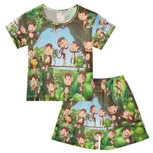 Produktbild: YOUJUNER Kinder Schlafanzug kurz Cartoon niedlicher AFFE Mädchen Pyjamaset Sommer Shorty Kleidung Zweiteiliger Baumwolle Nachtwäsche