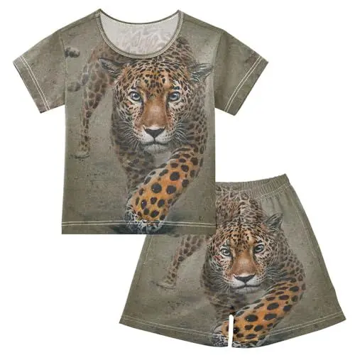 Produktbild: YOUJUNER Kinder Schlafanzug kurz Leoparden-Print Mädchen Pyjamaset Sommer Shorty Kleidung Zweiteiliger Baumwolle Nachtwäsche