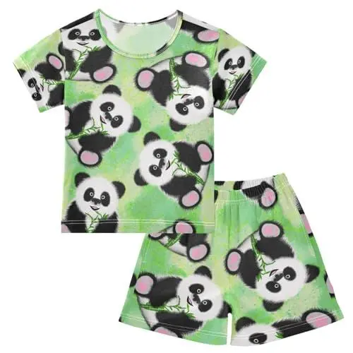 Produktbild: YOUJUNER Kinder Schlafanzug kurz Nettes Panda-Muster Mädchen Pyjamaset Sommer Shorty Kleidung Zweiteiliger Baumwolle Nachtwäsche