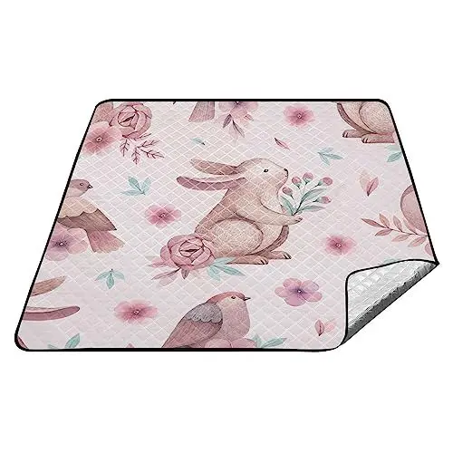 Produktbild: YOUJUNER Picknickdecke 200x200cm, Hase Kaninchen groß wasserdicht Campingdecke faltbar Strandmatte Picknick-Matte
