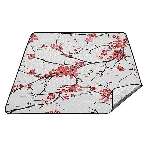 Produktbild: YOUJUNER Picknickdecke 200x200cm, Japanische Blume groß wasserdicht Campingdecke faltbar Strandmatte Picknick-Matte