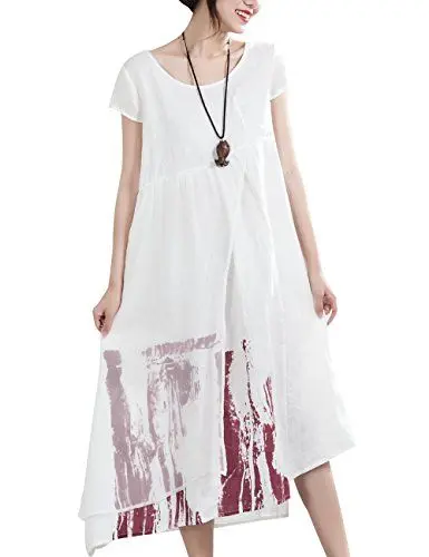 Produktbild: Youlee Damen Sommer Tinte gedruckt Leinenkleid M