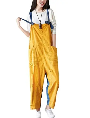 Produktbild: Youlee Damen Verstellbarer Riemen Denim Overalls Harem Latzhose mit weitem Bein Strampelhöschen Style 4 Yellow