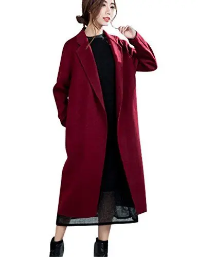 Produktbild: Youlee Damen Winter Einfarbig Kaschmir Mantel Wollmantel Burgund M