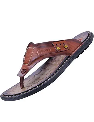 Produktbild: Youlee Herren Sommer rutschfest Hausschuhe Strandschuhe Zehentrenner Sandalen Leder Flip Flops Style 2 Brown EU 40