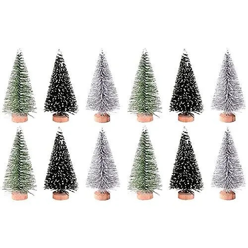 Produktbild: Pilikoll 12 Stück Weihnachtsbaum Mini Künstlich, Basteln Weihnachtsbäume Deko Naturgetreuer Christbaum Weihnachtsbaum Schnee Klein mit Holzsockel für Weihnachten, Raumdekoration, Diorama-Modelle (7cm)