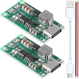 Produktbild: Youmile 2 Stück Li-Ionen Batterielademodul 2S 2A Type-C USB 18650 Li-Ion-Lithium-Batterie-Lademodul Aufwärtswandler 8,4-V-Ladeschutzplatine mit Typ-C-zu-USB-Kabel rotes und schwarzes Kabel