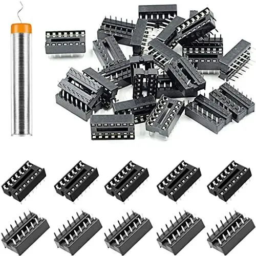 Produktbild: Youmile 50 Stück DIP-IC-Sockel 14-poliger 2,54 mm Abstand IC-Sockel-Adapter Löttyp Flachstift-IC-Komponenten von hoher Qualität mit Zinndrahtstift für Elektronikexperimente zum Selbermachen