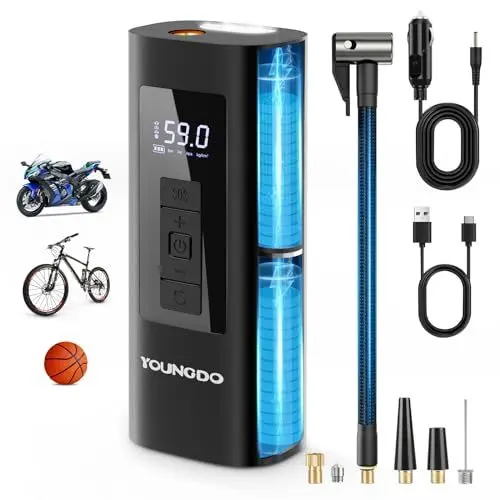 Produktbild: YOUNGDO Fahrradpumpe, Elektrische Luftpumpe, Akku Kompressor 6000mAh, Luftpumpe Fahrrad 150PSI, für Fahrrad, Auto, Motorrad, Bälle