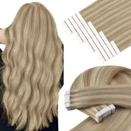 Produktbild: YoungSee Tape Extensions Echthaar Blond 30 cm Echthaar Extensions Tape Blond Kurz Tape in Extensions Echthaar Goldblond mit Mittelblond Tapes Haarextension Glatt fur Damen 30g #16/22