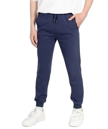Produktbild: YOUNGSOUL Jungen Hosen Jogginhose Kinder Sweathose Freizeithose Sporthose Lang mit Reißverschlusstaschen Dunkelblau 128