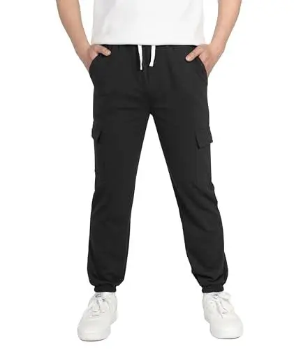 Produktbild: YOUNGSOUL Kinder Jogginghose Jungen Mädchen Cargo Jogger Hose Sweathose Freizeithose mit Elastischem Bund Schwarz 158