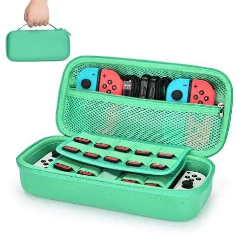 Produktbild: Younik Hülle für NS Switch/Switch OLED, Hartschalen-Reisetragetasche mit großem Stauraum für 19 Spielpatronen und anderes NS Switch Zubehör