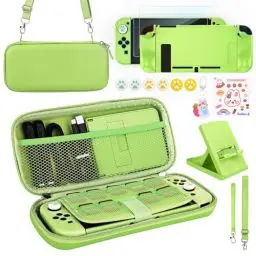 Produktbild: Younik Switch Zubehör Bundle, 17 in 1 Switch Zubehör Kit für Mädchen Enthalten Switch Tasche, Verstellbarer Ständer, Schutzhülle für Switch Konsole & J-Con(Grün)