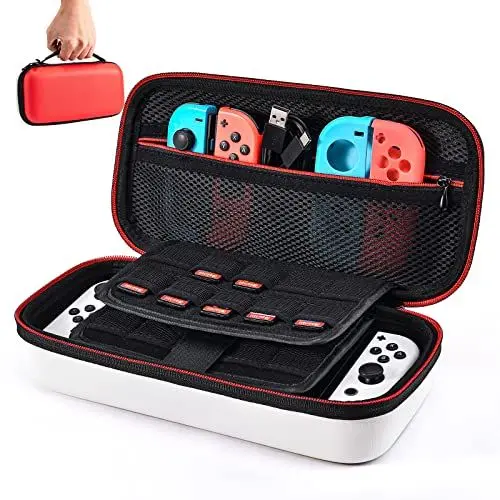 Produktbild: Younik Tasche für NS Switch/Switch OLED Upgrade Version Harte Reisetasche mit größerem Stauraum für 19 Spielkassetten und anderes NS Switch Zubehör